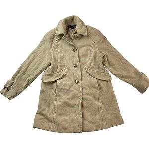 LONDON FOG BEIGE TAN WOOL BLEND TRENCH COAT L CLASSIC BUTTON FRONT LINED
